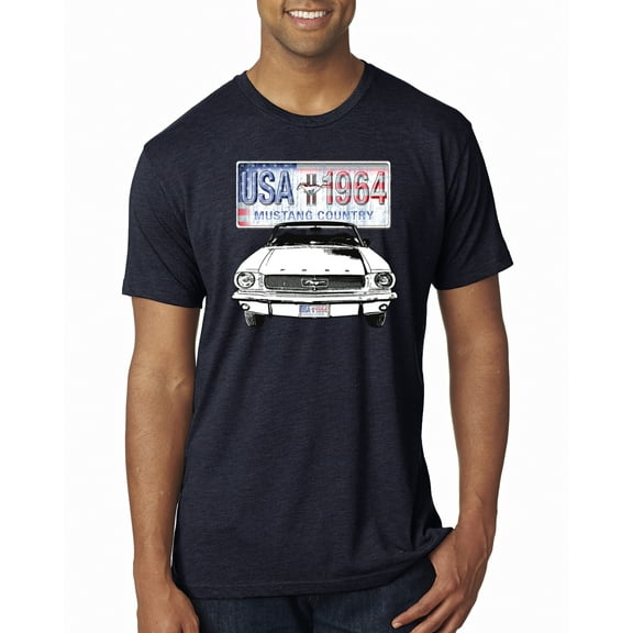 Wild Bobby, Ford Mustang Country USA 1964 Vintage American License Plate, Cars and Trucks, Men Premium Tri Blend Tee, Vintage Navy, X-Large