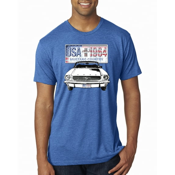 Wild Bobby, Ford Mustang Country USA 1964 Vintage American License Plate, Cars and Trucks, Men Premium Tri Blend Tee, Vintage Royal, Small