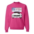 thumbnail image 1 of Wild Bobby, Ford Mustang Country USA 1964 Vintage American License Plate, Cars and Trucks, Unisex Crewneck Graphic Sweatshirt, Fuschia, 3X-Large, 1 of 4