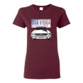 thumbnail image 1 of Wild Bobby, Ford Mustang Country USA 1964 Vintage American License Plate, Cars and Trucks, Women Graphic Tee, Maroon, Small, 1 of 4