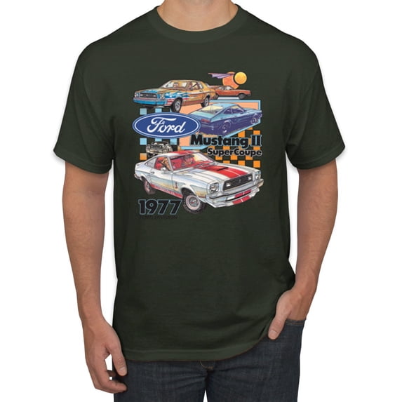 Wild Bobby, Ford Mustang II Supercoupe 1977 Cars and Trucks Men Graphic Tee, Forest Green, XX-Large