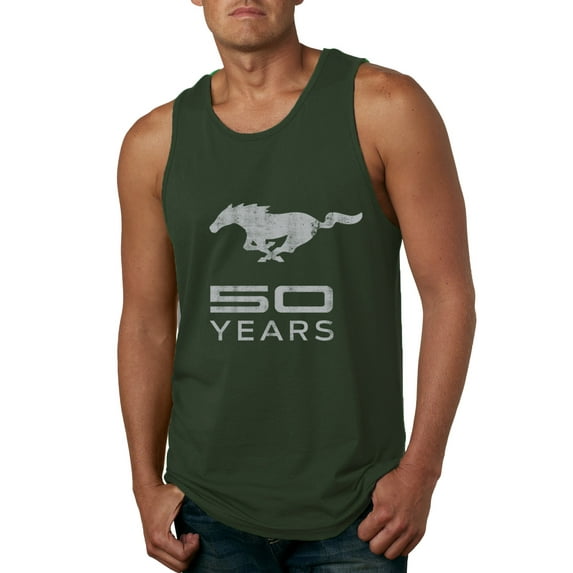 Wild Bobby, Ford Mustang Logo 50 Years Vintage Emblem, Cars and Trucks, Men Graphic Tank Top, Forest Green, X-Large