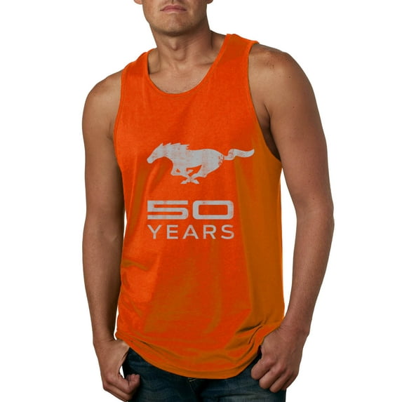 Wild Bobby, Ford Mustang Logo 50 Years Vintage Emblem, Cars and Trucks, Men Graphic Tank Top, Orange, Small