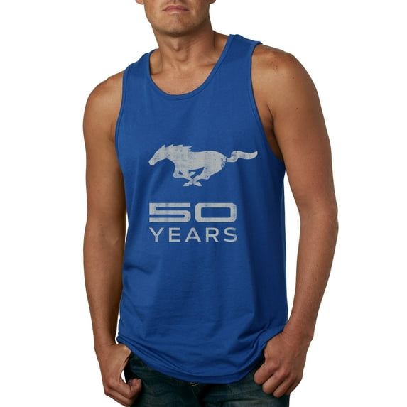 Wild Bobby, Ford Mustang Logo 50 Years Vintage Emblem, Cars and Trucks, Men Graphic Tank Top, Royal, Small