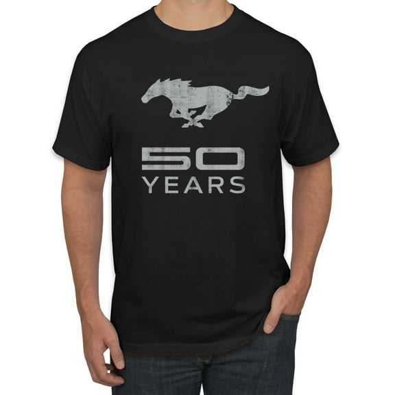 Wild Bobby, Ford Mustang Logo 50 Years Vintage Emblem, Cars and Trucks, Men Graphic Tee, Black, Small