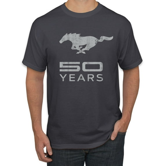 Wild Bobby, Ford Mustang Logo 50 Years Vintage Emblem, Cars and Trucks, Men Graphic Tee, Charcoal, X-Large