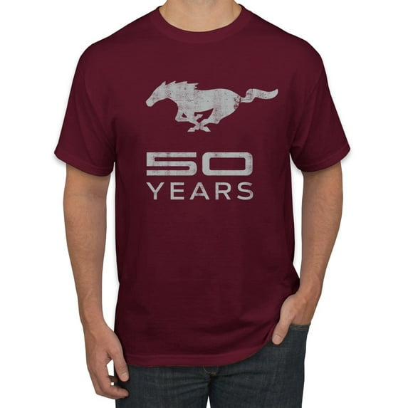 Wild Bobby, Ford Mustang Logo 50 Years Vintage Emblem, Cars and Trucks, Men Graphic Tee, Maroon, Small