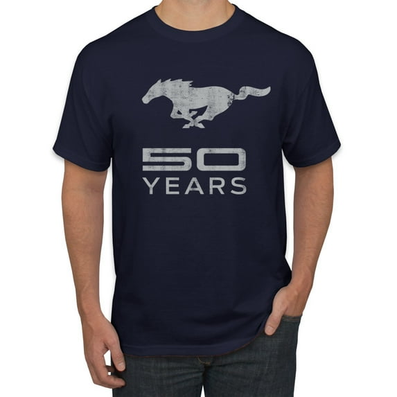 Wild Bobby, Ford Mustang Logo 50 Years Vintage Emblem, Cars and Trucks, Men Graphic Tee, Navy, 4X-Large