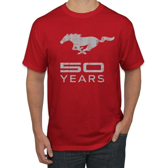 Wild Bobby, Ford Mustang Logo 50 Years Vintage Emblem, Cars and Trucks, Men Graphic Tee, Red, Medium