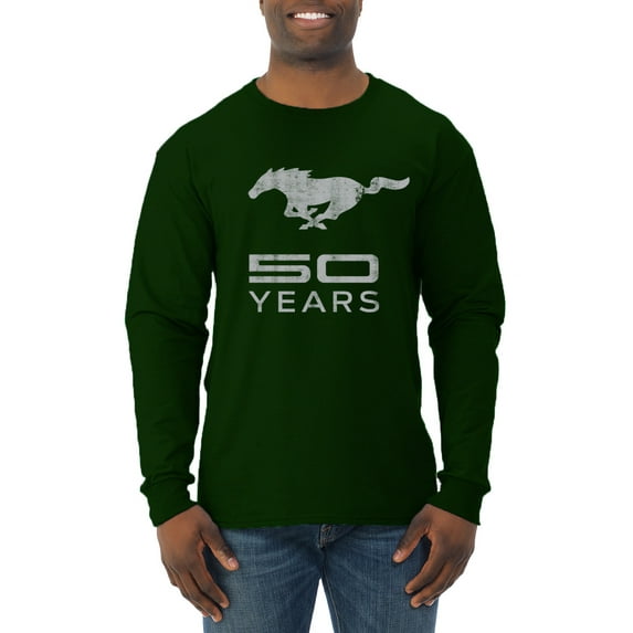 Wild Bobby, Ford Mustang Logo 50 Years Vintage Emblem, Cars and Trucks, Men Long Sleeve Shirt, Forest Green, Small
