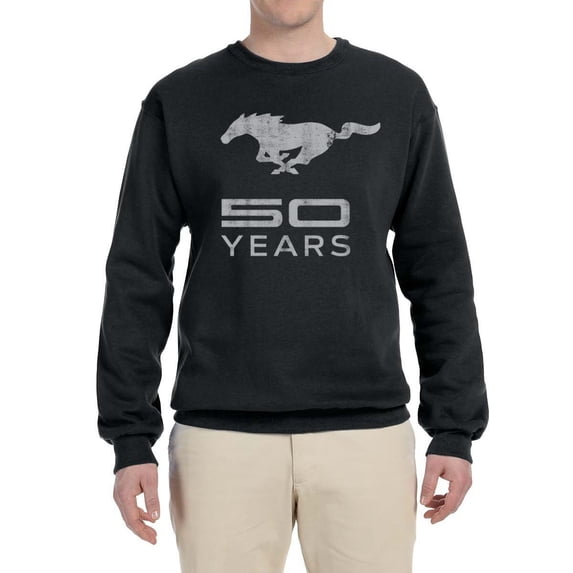 Wild Bobby, Ford Mustang Logo 50 Years Vintage Emblem, Cars and Trucks, Unisex Crewneck Graphic Sweatshirt, Black, 4X-Large