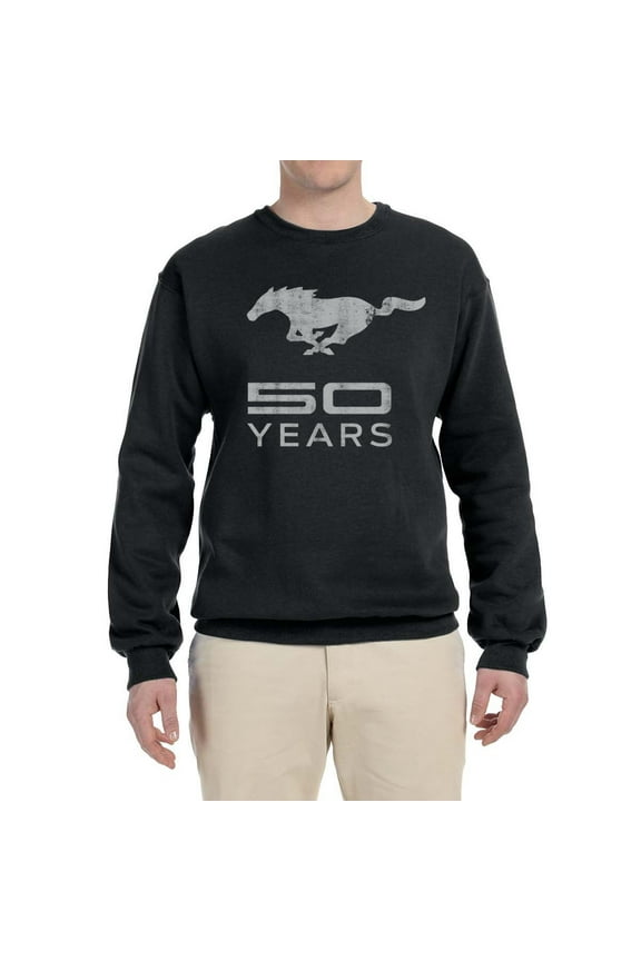 , Ford Mustang Logo 50 Years Vintage Emblem, Cars and Trucks, Unisex Crewneck Graphic Sweatshirt, Black, Small