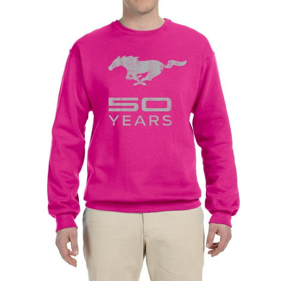 Wild Bobby, Ford Mustang Logo 50 Years Vintage Emblem, Cars and Trucks, Unisex Crewneck Graphic Sweatshirt, Fuschia, X-Large