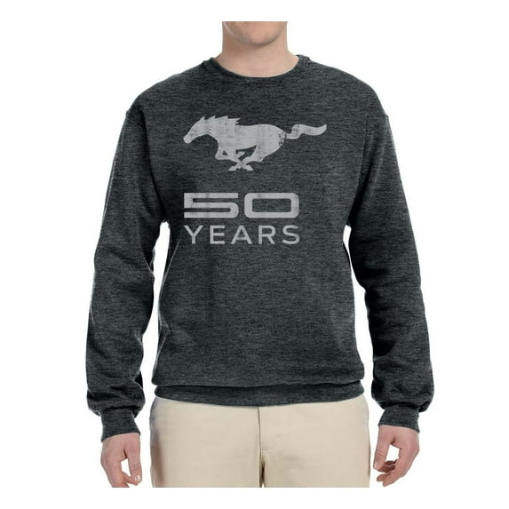 Wild Bobby, Ford Mustang Logo 50 Years Vintage Emblem, Cars and Trucks, Unisex Crewneck Graphic Sweatshirt, Heather Black, X-Large