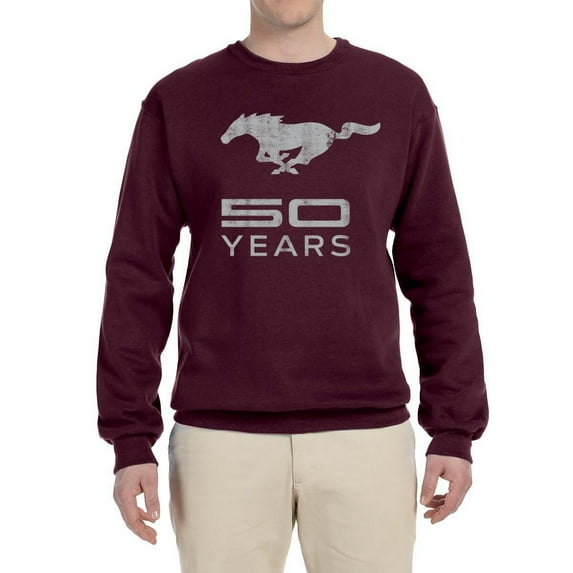 Wild Bobby, Ford Mustang Logo 50 Years Vintage Emblem, Cars and Trucks, Unisex Crewneck Graphic Sweatshirt, Maroon, Large