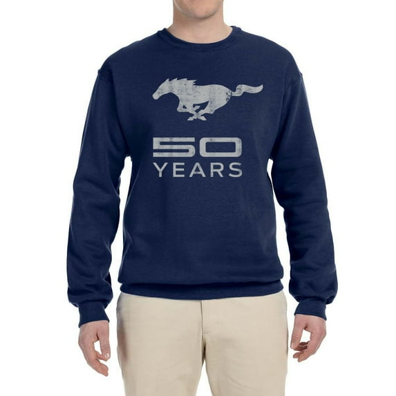 Wild Bobby, Ford Mustang Logo 50 Years Vintage Emblem, Cars and Trucks, Unisex Crewneck Graphic Sweatshirt, Navy, Medium