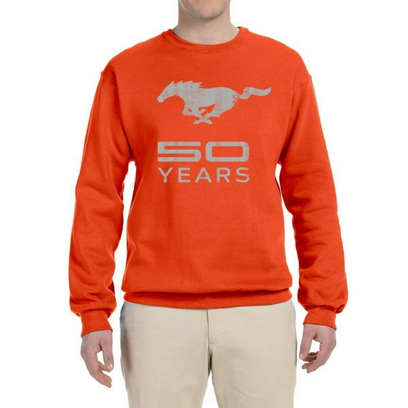 Wild Bobby, Ford Mustang Logo 50 Years Vintage Emblem, Cars and Trucks, Unisex Crewneck Graphic Sweatshirt, Orange, 3X-Large
