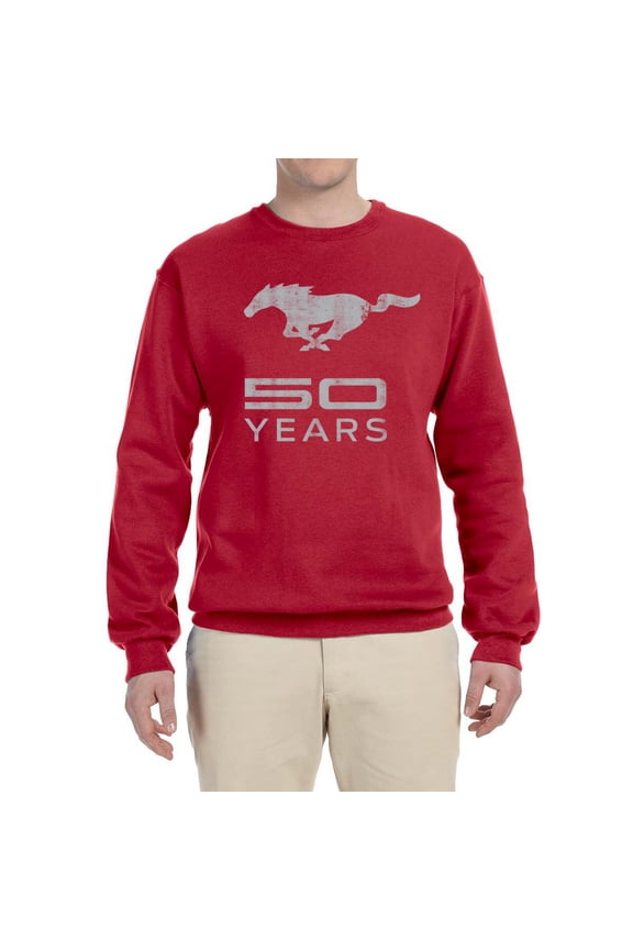 , Ford Mustang Logo 50 Years Vintage Emblem, Cars and Trucks, Unisex Crewneck Graphic Sweatshirt, Red, 5X-Large