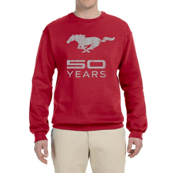 Wild Bobby, Ford Mustang Logo 50 Years Vintage Emblem, Cars and Trucks, Unisex Crewneck Graphic Sweatshirt, Red, Medium