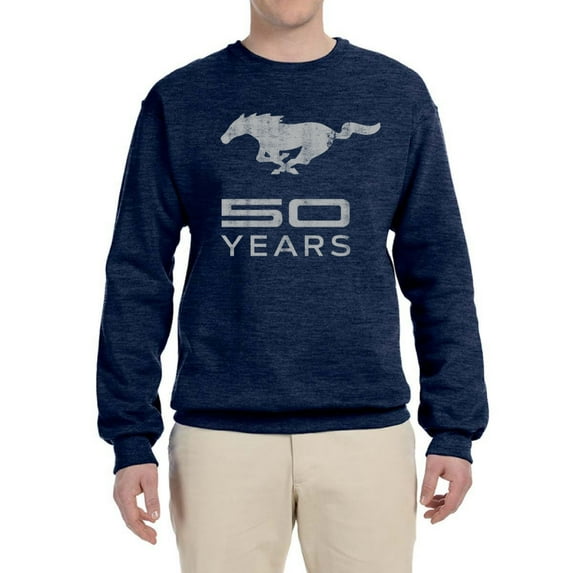 Wild Bobby, Ford Mustang Logo 50 Years Vintage Emblem, Cars and Trucks, Unisex Crewneck Graphic Sweatshirt, Vintage Heather Navy, 3X-Large