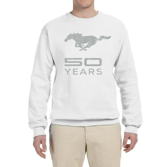 Wild Bobby, Ford Mustang Logo 50 Years Vintage Emblem, Cars and Trucks, Unisex Crewneck Graphic Sweatshirt, White, Large