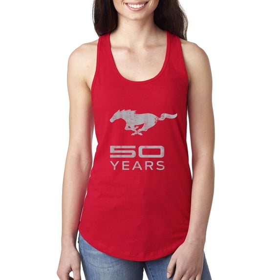 Wild Bobby, Ford Mustang Logo 50 Years Vintage Emblem, Cars and Trucks, Women Racerback Tank Top, Red, Large