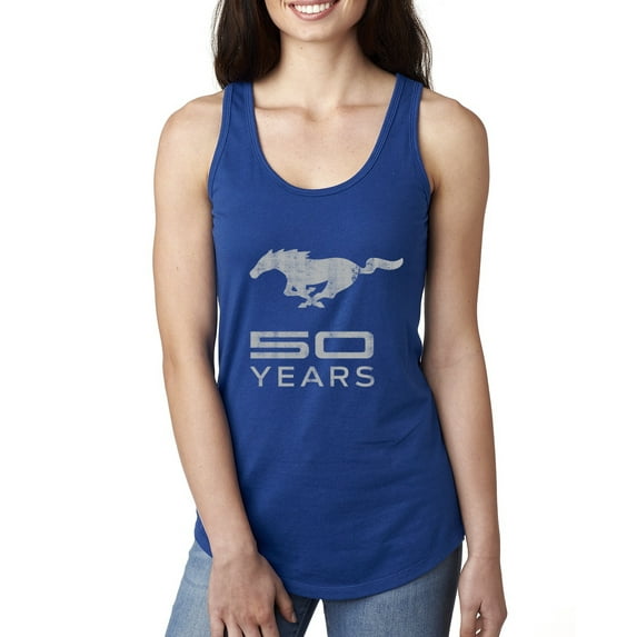 Wild Bobby, Ford Mustang Logo 50 Years Vintage Emblem, Cars and Trucks, Women Racerback Tank Top, Royal, Large