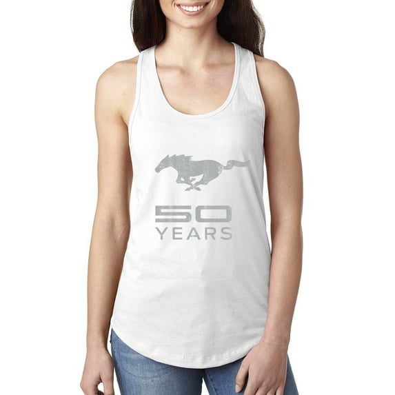 Wild Bobby, Ford Mustang Logo 50 Years Vintage Emblem, Cars and Trucks, Women Racerback Tank Top, White, X-Large