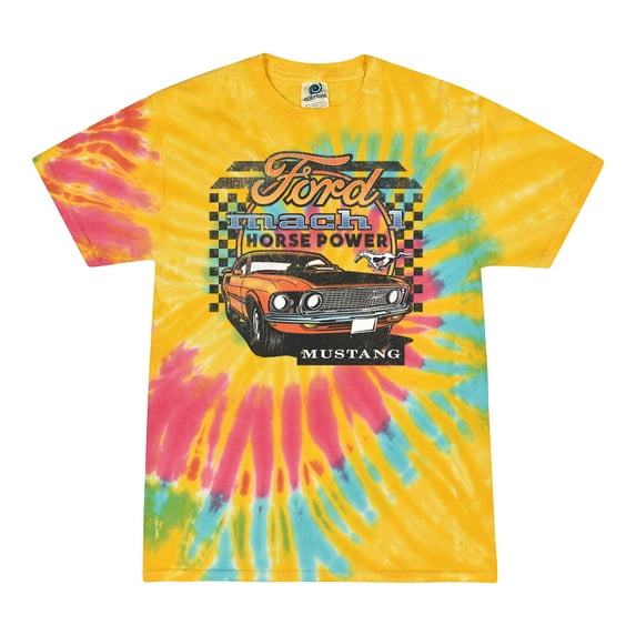 Wild Bobby, Ford Mustang Mach 1 Horse Power Classic Racing Tie Dye Cars and Trucks Tie-Dye T-Shirt, Aurora, Small