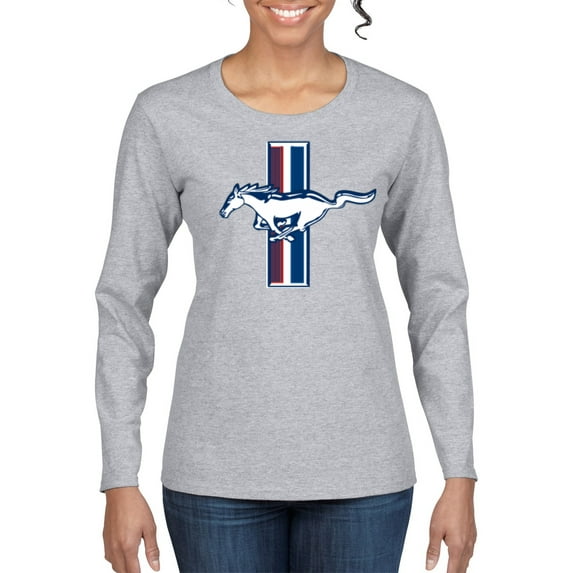 Wild Bobby Ford Mustang Retro USA Vintage Logo Classic Bar, Cars and Trucks Women Graphic Long Sleeve Tee
