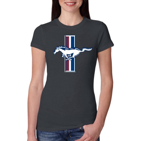 Wild Bobby Ford Mustang Retro USA Vintage Logo Classic Bar, Cars and Trucks Women Slim Fit Junior Tee