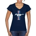 thumbnail image 1 of Wild Bobby Ford Mustang Retro USA Vintage Logo Classic Bar, Cars and Trucks Women Standard V-Neck Tee, 1 of 6