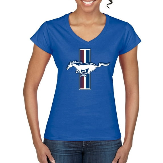 Wild Bobby Ford Mustang Retro USA Vintage Logo Classic Bar, Cars and Trucks Women Standard V-Neck Tee