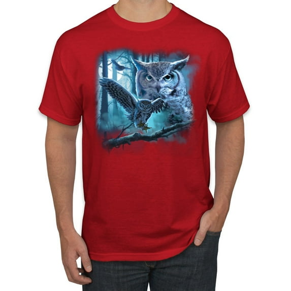 Owl Flying at Nihght In Front of the Moon Animal Lover Men's Graphic T-Shirt, Red, 4XL