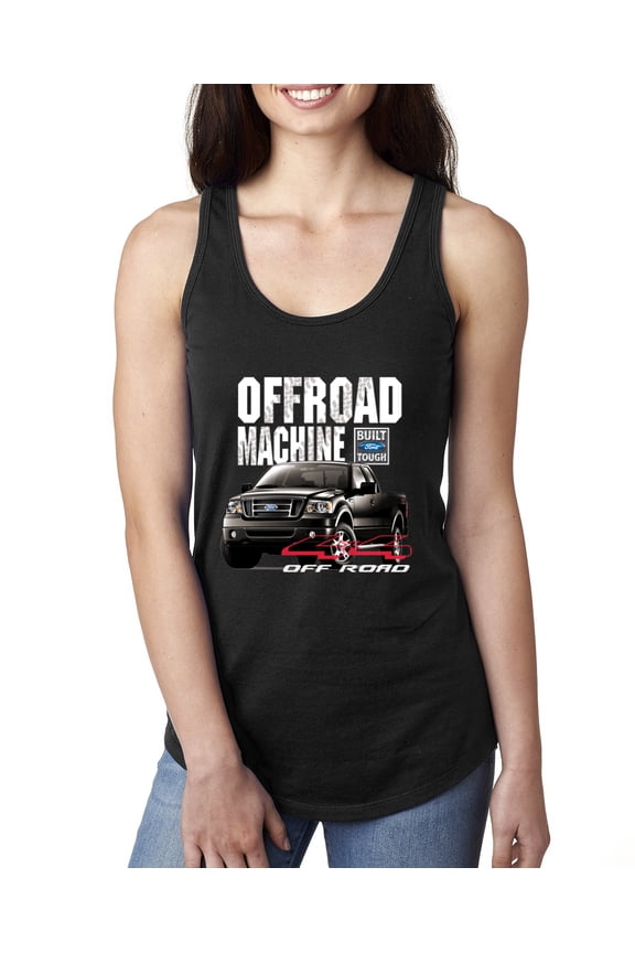 , Ford Offroad Machine Classic Built Tough 4x4 Off Road, Cars and Trucks, Women Racerback Tank Top, Black, Small