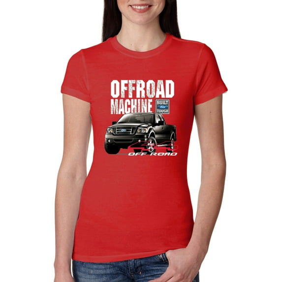 Wild Bobby, Ford Offroad Machine Classic Built Tough 4x4 Off Road, Cars and Trucks, Women Slim Fit Junior Tee, Red, Small