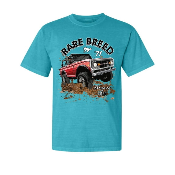 Wild Bobby, Ford Rare Breed 71 Bronco Truck Classic, Cars and Trucks, Garment-Dyed Washed Look Short Sleeve Tees, Blue Lagoon, Small
