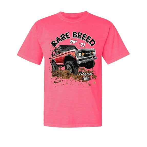 Wild Bobby, Ford Rare Breed 71 Bronco Truck Classic, Cars and Trucks, Garment-Dyed Washed Look Short Sleeve Tees, Neon Pink, 2XL