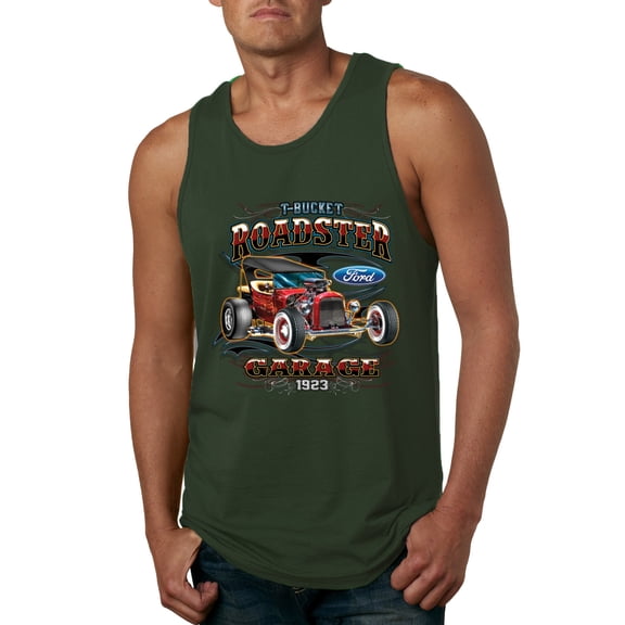 Wild Bobby, Ford Retro T-Bucket Roadster 1923 Vintage Garage Motors, Cars and Trucks, Men Graphic Tank Top, Forest Green, Large