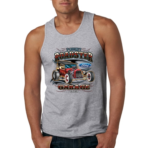 Wild Bobby, Ford Retro T-Bucket Roadster 1923 Vintage Garage Motors, Cars and Trucks, Men Graphic Tank Top, Heather Grey, Medium