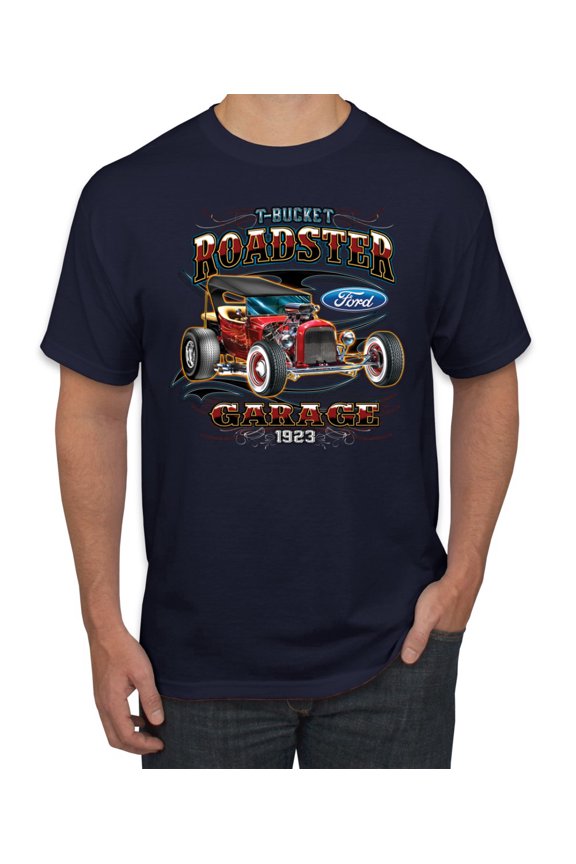 , Ford Retro T-Bucket Roadster 1923 Vintage Garage Motors, Cars and Trucks, Men Graphic Tee, Navy, Large