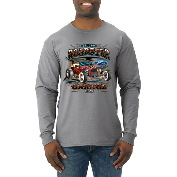 Wild Bobby, Ford Retro T-Bucket Roadster 1923 Vintage Garage Motors, Cars and Trucks, Men Long Sleeve Shirt, Heather Grey, X-Large