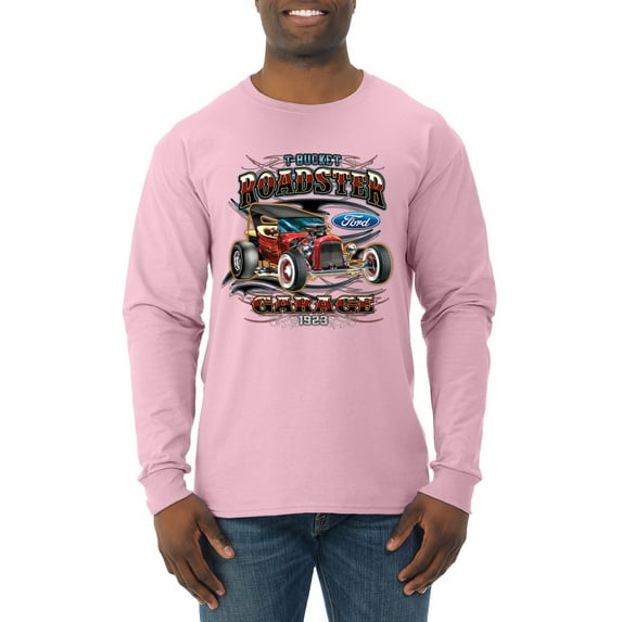 Wild Bobby, Ford Retro T-Bucket Roadster 1923 Vintage Garage Motors, Cars and Trucks, Men Long Sleeve Shirt, Light Pink, XX-Large