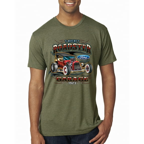 Wild Bobby, Ford Retro T-Bucket Roadster 1923 Vintage Garage Motors, Cars and Trucks, Men Premium Tri Blend Tee, Military Green, Large