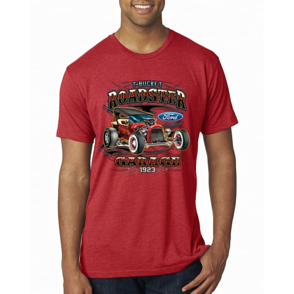 Wild Bobby, Ford Retro T-Bucket Roadster 1923 Vintage Garage Motors, Cars and Trucks, Men Premium Tri Blend Tee, Vintage Red, Large