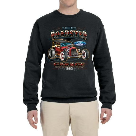 Wild Bobby, Ford Retro T-Bucket Roadster 1923 Vintage Garage Motors, Cars and Trucks, Unisex Crewneck Graphic Sweatshirt, Black, Small