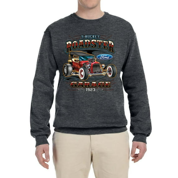 Wild Bobby, Ford Retro T-Bucket Roadster 1923 Vintage Garage Motors, Cars and Trucks, Unisex Crewneck Graphic Sweatshirt, Charcoal, Medium