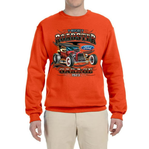 Wild Bobby, Ford Retro T-Bucket Roadster 1923 Vintage Garage Motors, Cars and Trucks, Unisex Crewneck Graphic Sweatshirt, Orange, XX-Large