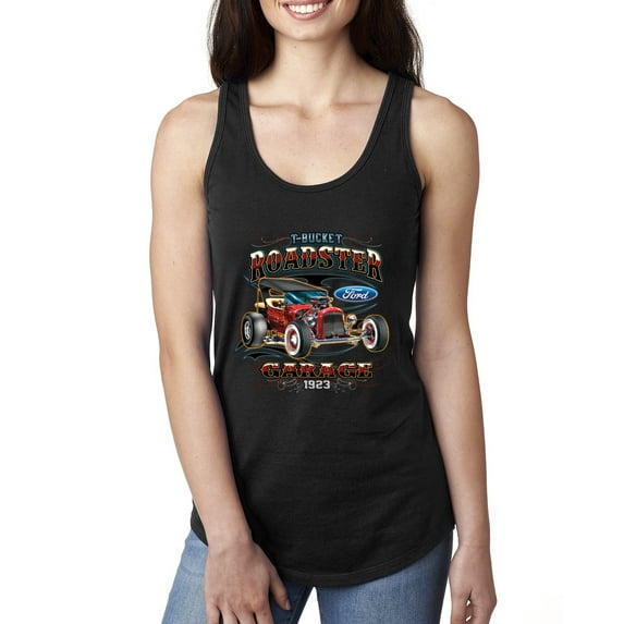 Wild Bobby, Ford Retro T-Bucket Roadster 1923 Vintage Garage Motors, Cars and Trucks, Women Racerback Tank Top, Black, Large