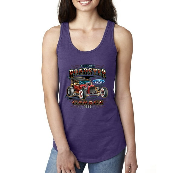 Wild Bobby, Ford Retro T-Bucket Roadster 1923 Vintage Garage Motors, Cars and Trucks, Women Racerback Tank Top, Purple Rush, X-Large